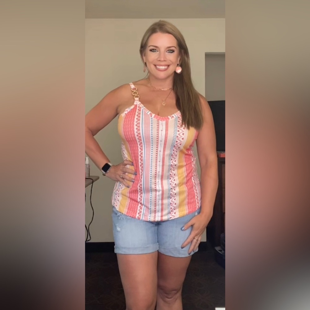 Vibrant Geometry Multicolor Metal Ring Buckle Colorful Tank Top